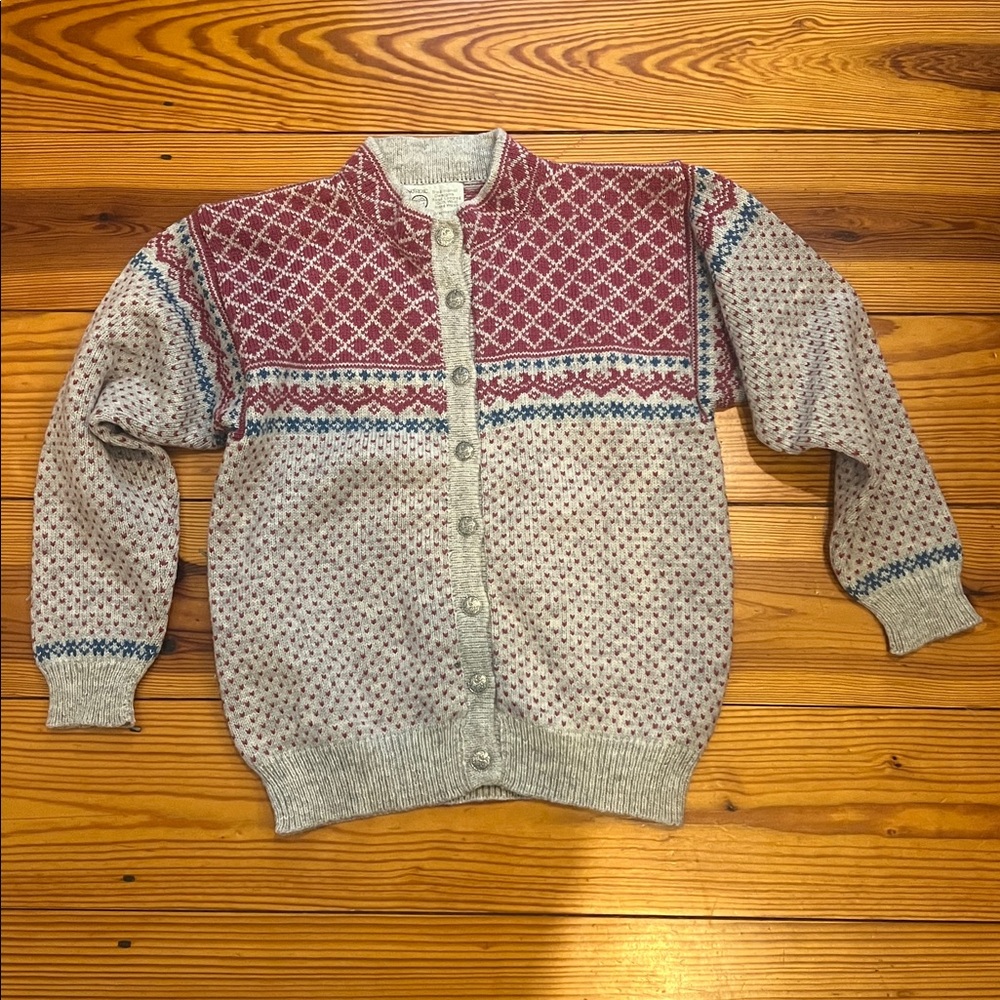 Vintage Nordic Nomad Granny Fair Isle Knit button Cardigan Sweater Vermont S/M